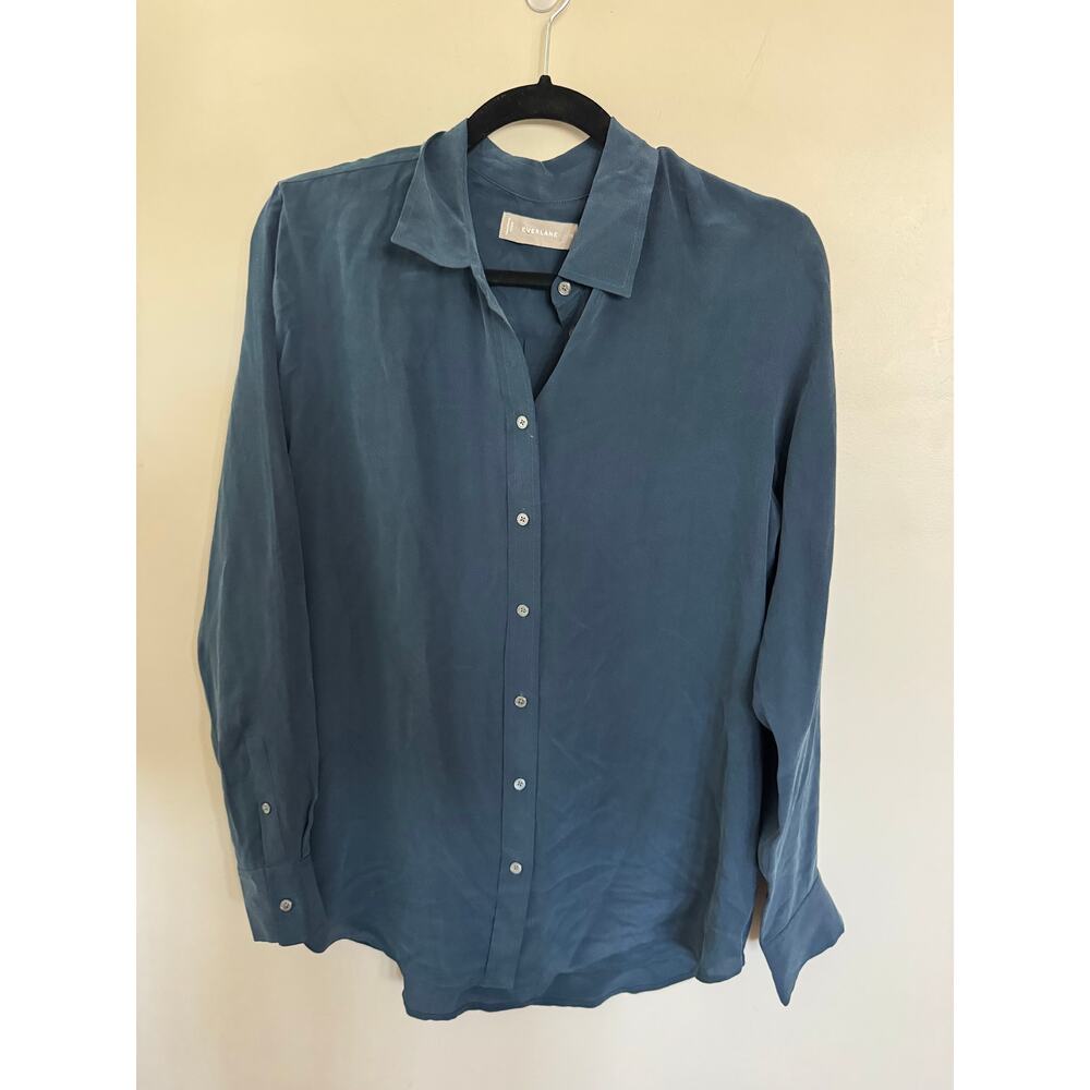 NWOT Everlane The Clean Silk Relaxed Shirt in Blue SZ 10